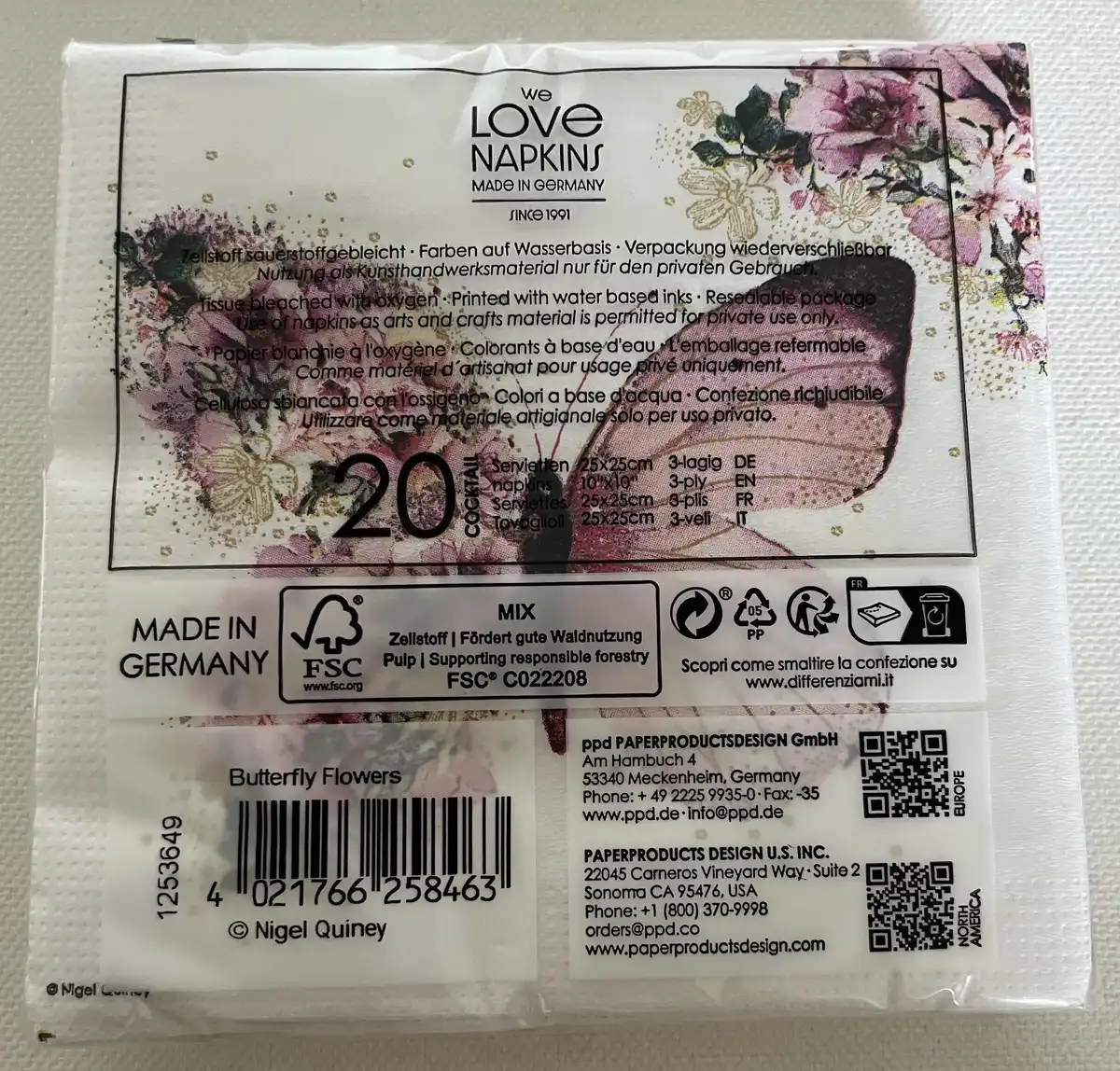 Produkt billede: Sommerfugle serviet - 148