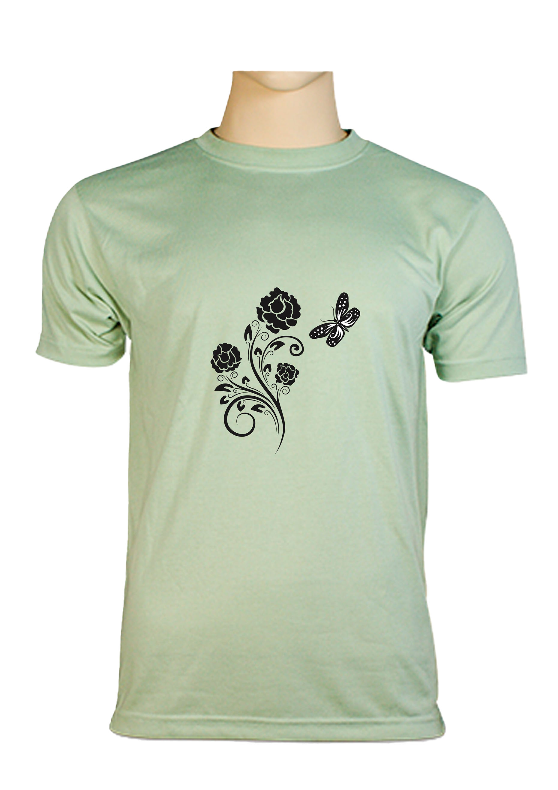 T-shirt med Tryk blomst og sommerfugl