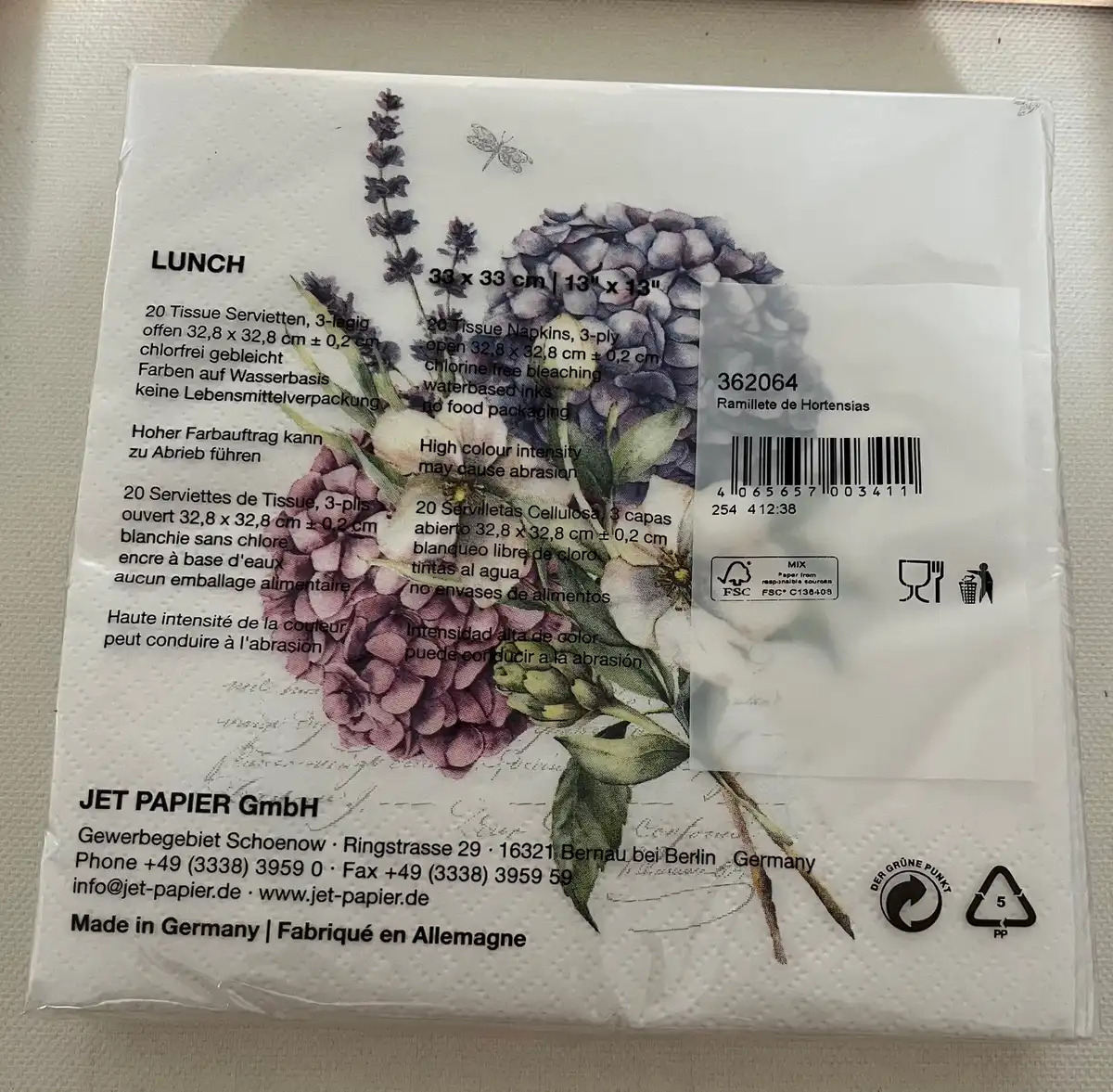 Produkt billede: Blomster serviet - S.B.288