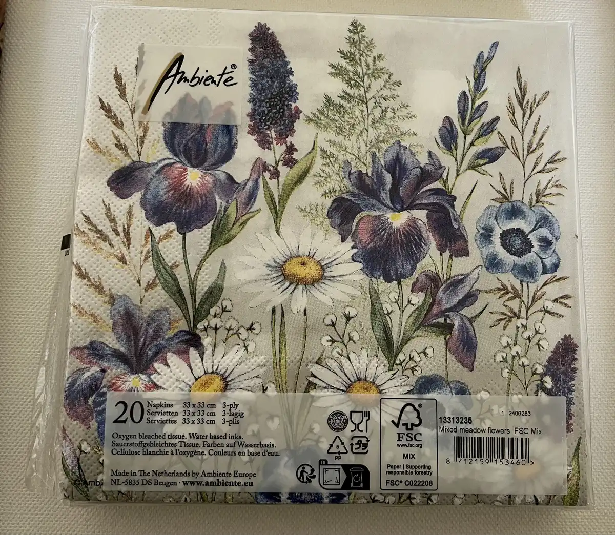 Produkt billede: Serviet med blomstermotiv - S.B.180